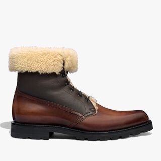 Bottine Ultima En Cuir Et Shearling, CACAO INTENSO, hi-res