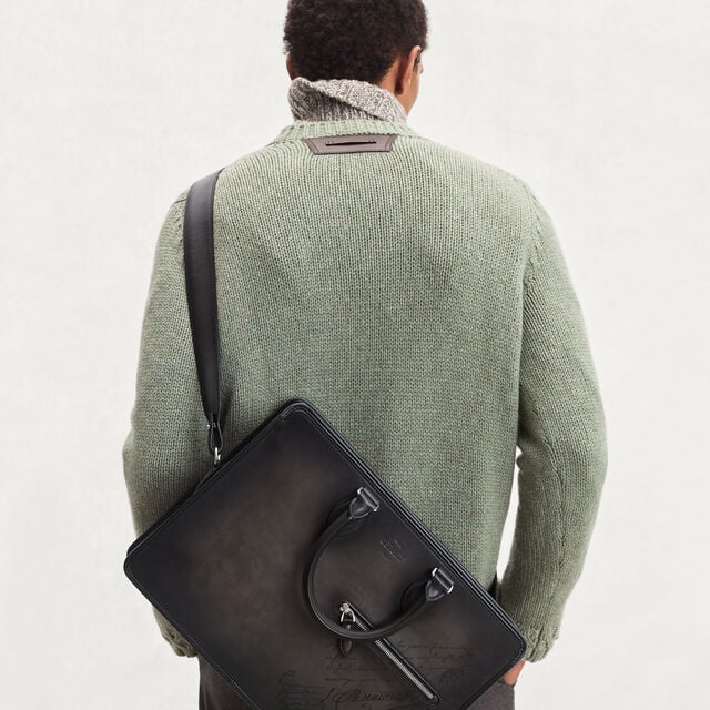 Un Jour Scritto Leather Briefcase, NERO GRIGIO, hi-res 4