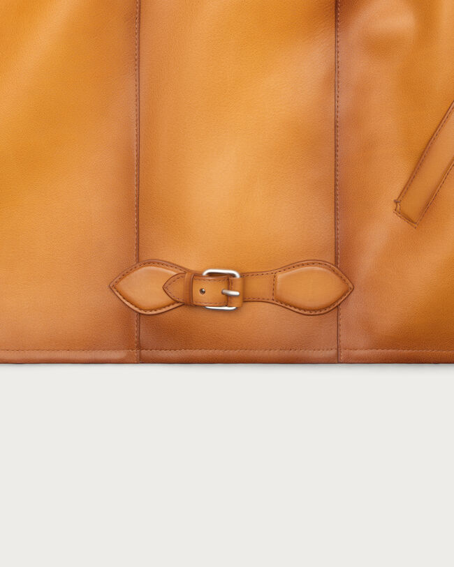 Blouson Un Jour en Cuir Patin&eacute;, Aquarelle Mustard, hi-res