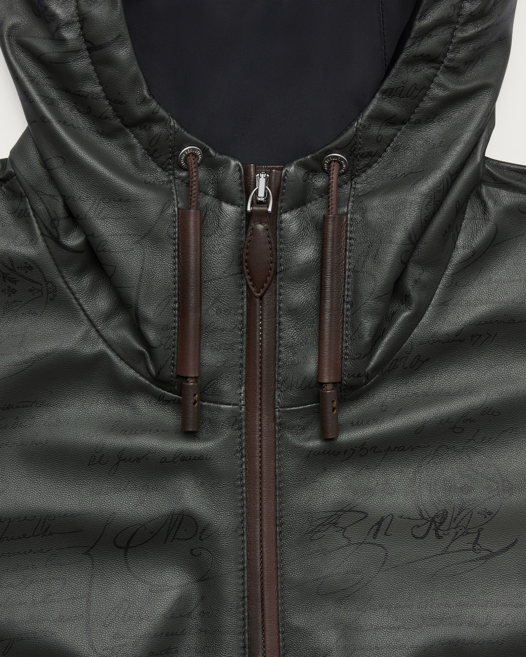 Ultralight Fly Scritto  Leather Hooded Blouson, Graphite, Image 3