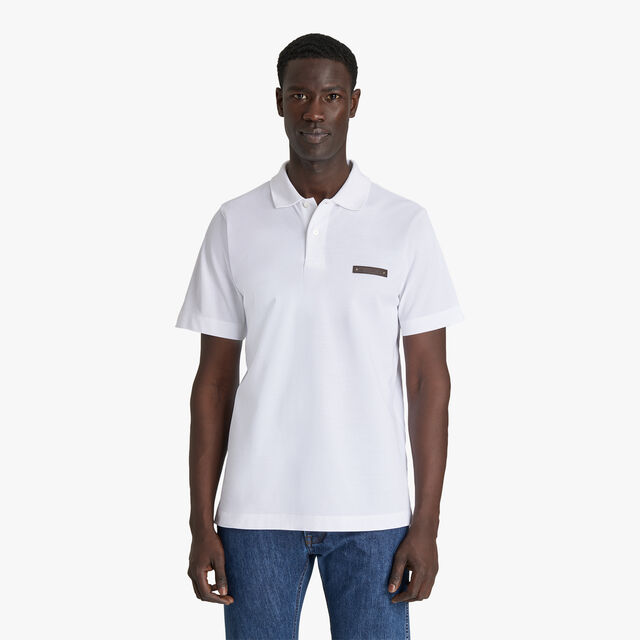 Polo Shirt With Leather Tag, COTTON WHITE, hi-res 2