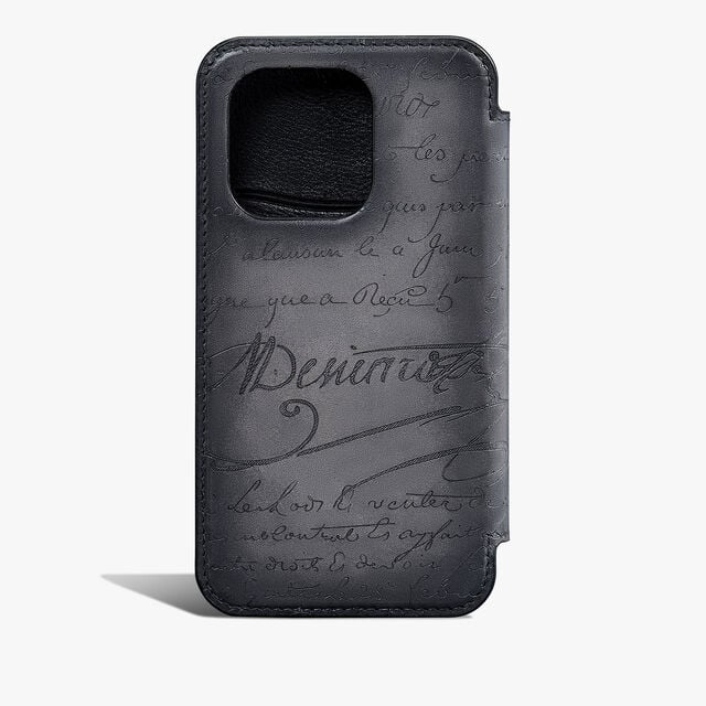 Étui iPhone 16 Pro Folio En Cuir Scritto, LIGHT ALUMINIO, hi-res 2