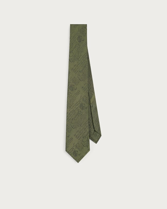 Classic Scritto Pattern Tie, Vert, hi-res