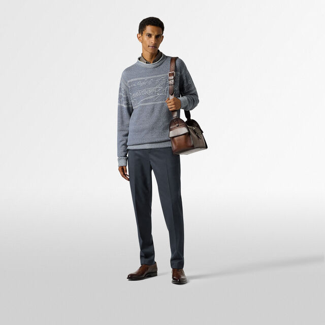 Jumper With Textured  Jacquard Scritto, HALFTONE BLUE , hi-res 5