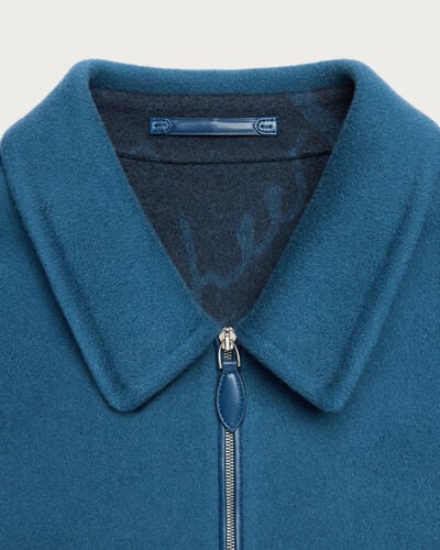 Double Face Zipped Overshirt with Leather Detail, Nile Blue & Internal Giant Scri, hi-res