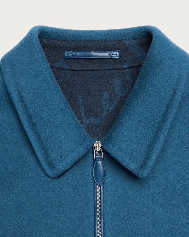 Double Face Zipped Overshirt with Leather Detail, Nile Blue & Internal Giant Scri, hi-res