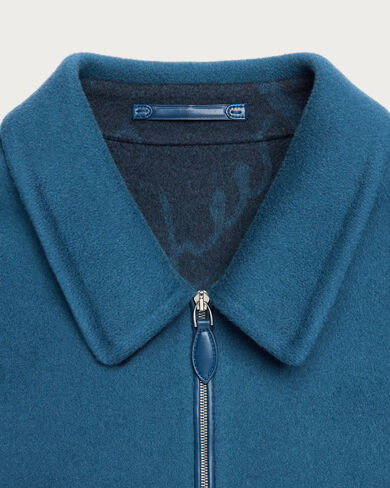 レザーディテール ダブルフェイス ジップオーバーシャツ, Nile Blue & Internal Giant Scri, hi-res