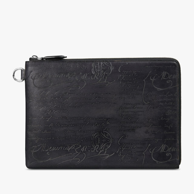 Pochette Nino Gm En Cuir Scritto, NERO GRIGIO, hi-res 1