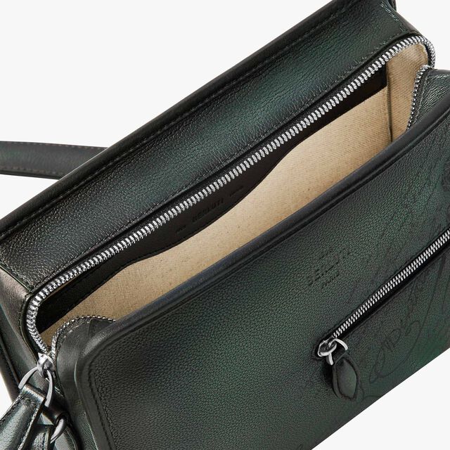 Journalier Scritto图纹皮革邮差包, NERO VERDE, hi-res 6