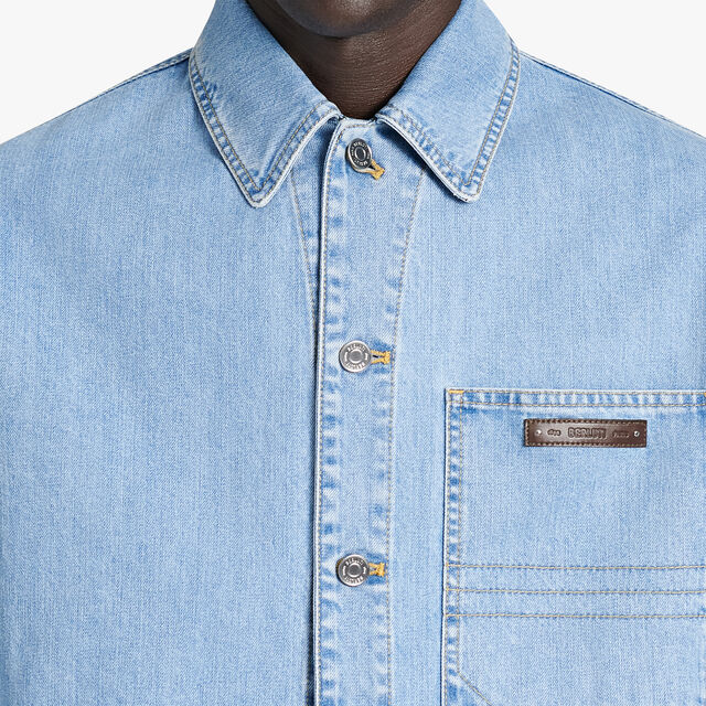 Denim Overshirt With All-Over Scritto Inside, WHITE SNOW BLUE, hi-res 5