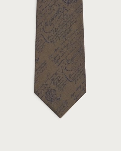 Classic Scritto Pattern Tie, Olive, hi-res