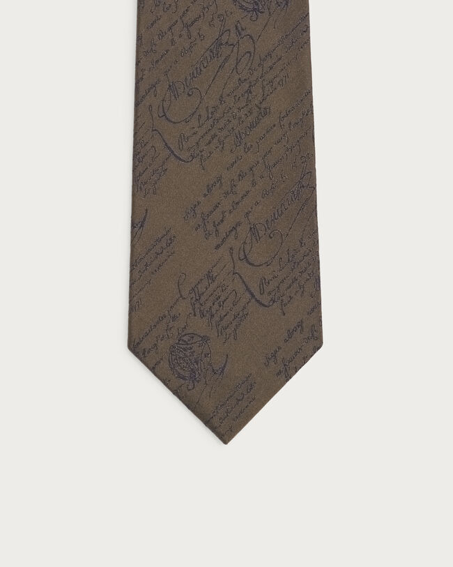 Classic Scritto Pattern Tie, Olive, hi-res