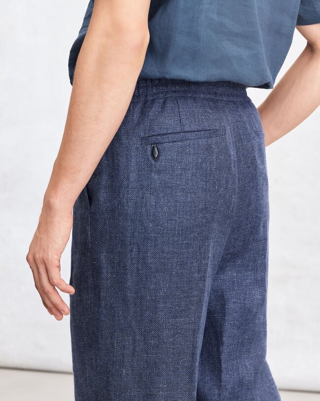 Relaxed Trousers with Leather Detail, Soladite Blue, hi-res