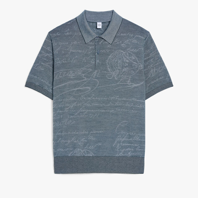 Polo Léger Scritto en Laine à Manches Courtes, DARK GREEN, hi-res 1