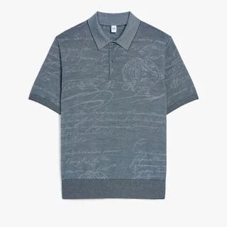 Polo Léger Scritto en Laine à Manches Courtes, DARK GREEN, hi-res