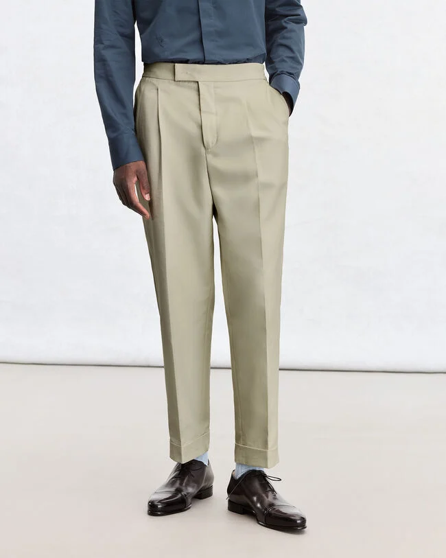 Relaxed Trousers with Leather Detail, Salvia, hi-res