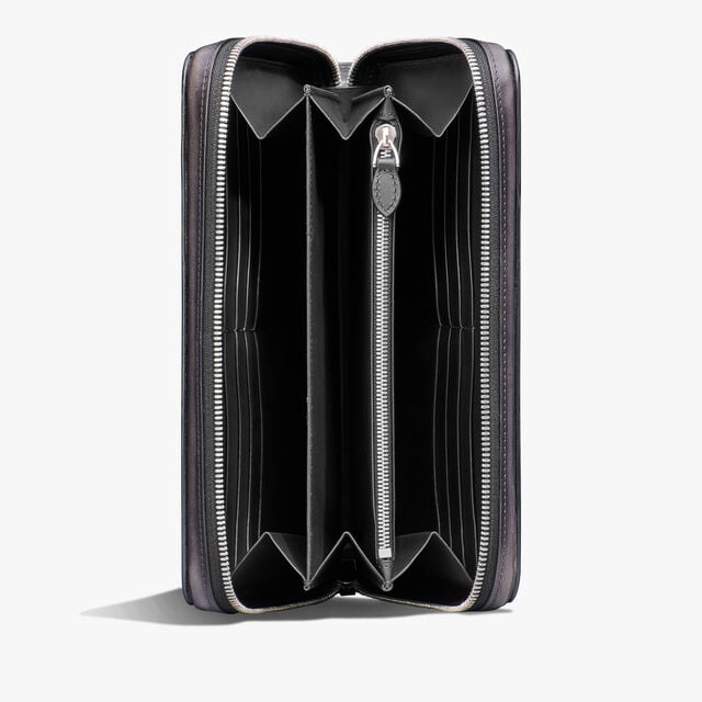 Itauba Wide Gradiant Scritto Leather Long Zipped Wallet, NERO GRIGIO + NERO CAVIAR, hi-res 3