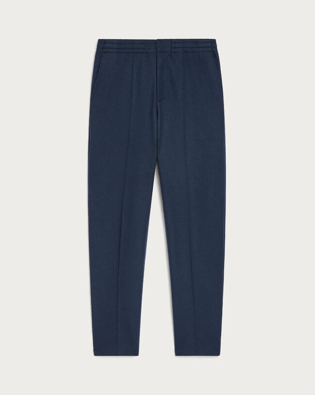 Pantalon en Jersey avec D&eacute;tail en Cuir, Midnight Blue, hi-res