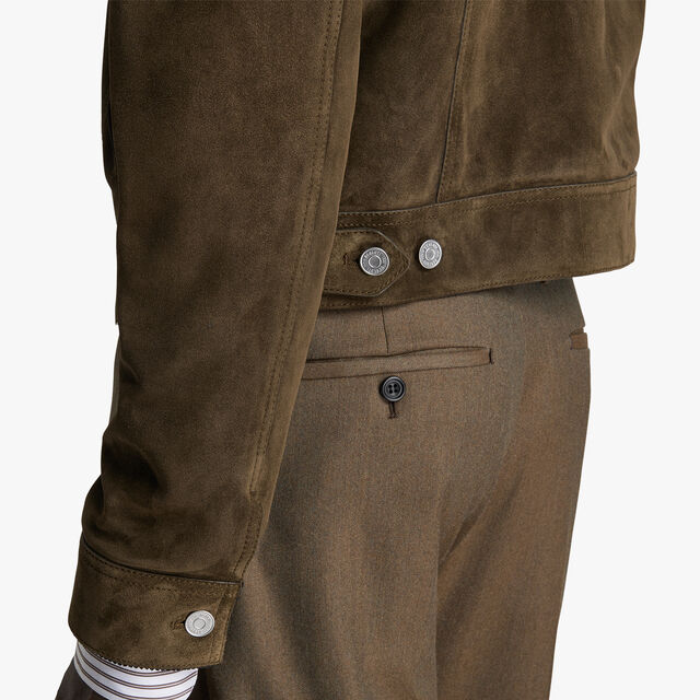 Suede Leather Denim Jacket With Corduroy Collar, WARM GREEN, hi-res 6