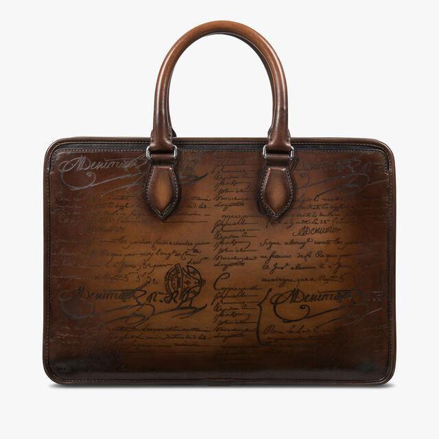 Un Jour Mini Scritto Leather Briefcase, CACAO INTENSO, hi-res 3