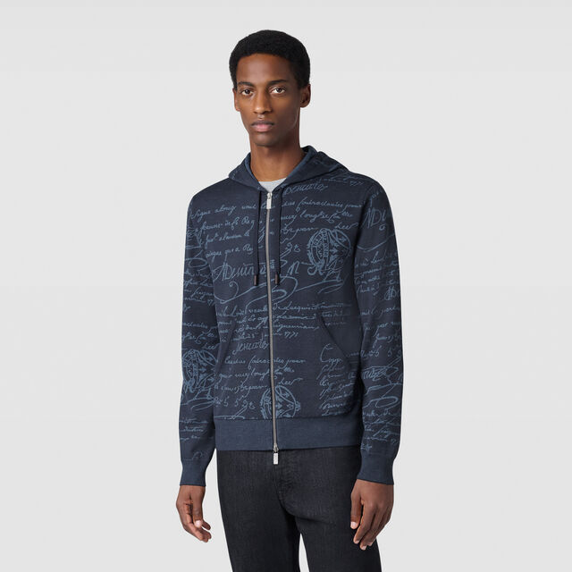 Classic Scritto Zip-up Hoodie, GREYISH NAVY, hi-res 2