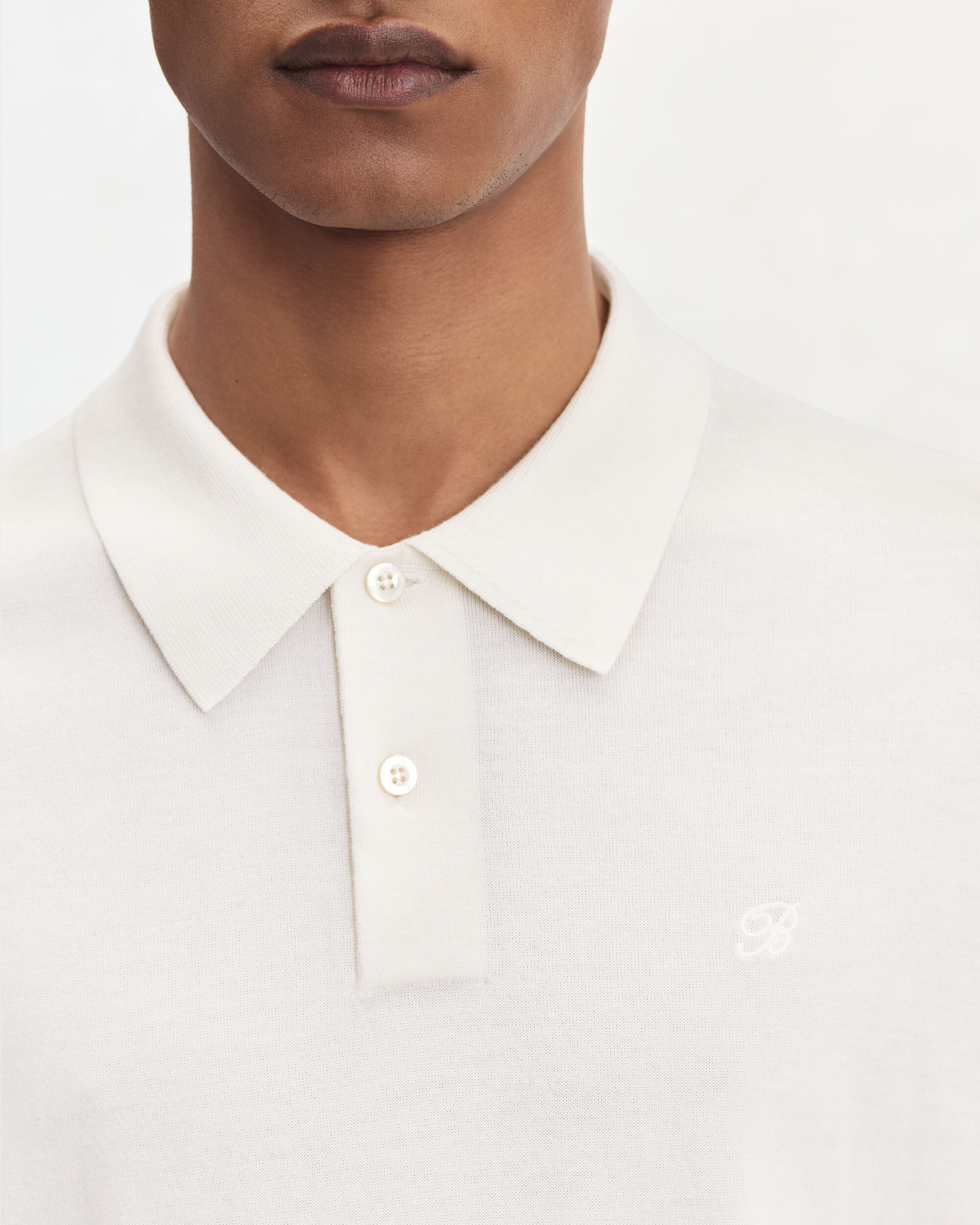 Polo avec Broderie B-Thabor, Off White, hi-res