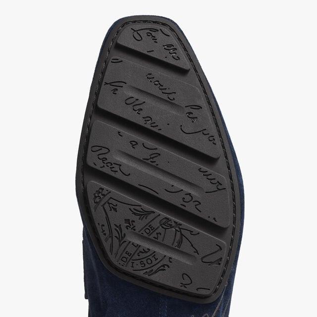 Lorenzo Drive Scritto Camoscio Calf Leather Loafer, NAVY, hi-res 7