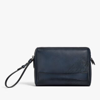 Rosewood Zipped Pouch In Scritto Leather Rosewood Zipped Pouch In Scritto Leather