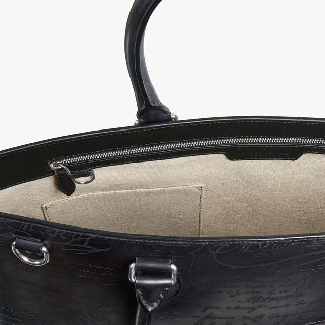 Toujours Scritto Leather Tote Bag, NERO GRIGIO, hi-res 6