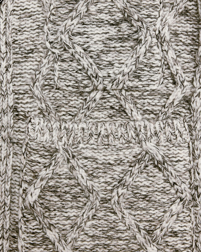 Cardigan en Maille Torsad&eacute;e avec D&eacute;tail en Cuir, Ecru & Noir, hi-res