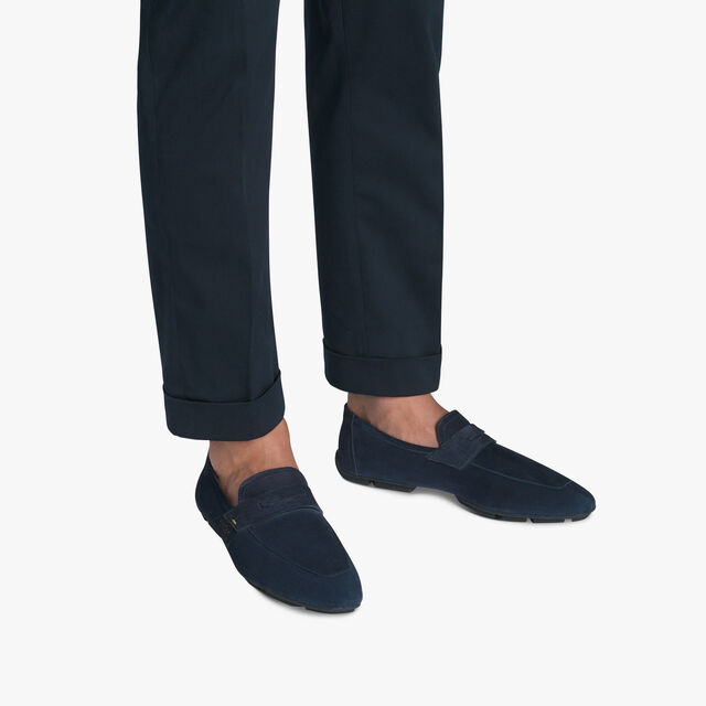 Mocassin Lorenzo Drive En Cuir De Veau Camoscio Scritto, NAVY, hi-res 7