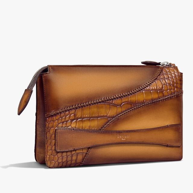 Tersio Leather And Alligator Leather Pouch, ICE GOLD, hi-res 2