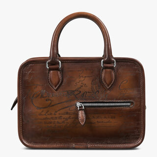 Un Jour Gulliver Scritto Leather Briefcase, CACAO INTENSO, hi-res