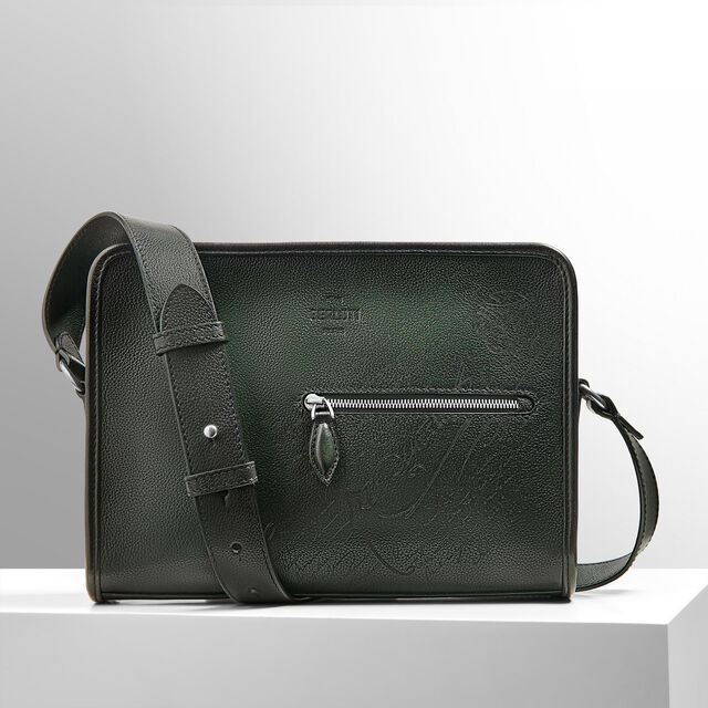 Journalier Scritto图纹皮革邮差包, NERO VERDE, hi-res 7