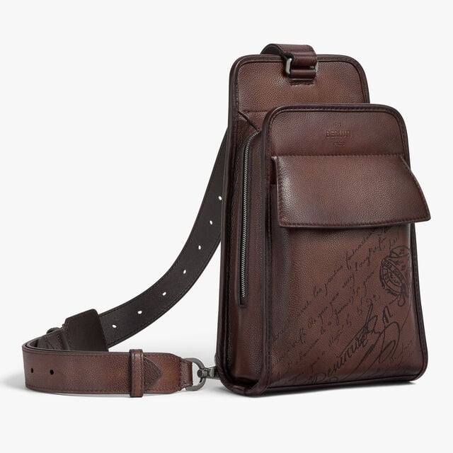 Périple Sling Bag In Scritto Leather, SOFT BROWN, hi-res 5