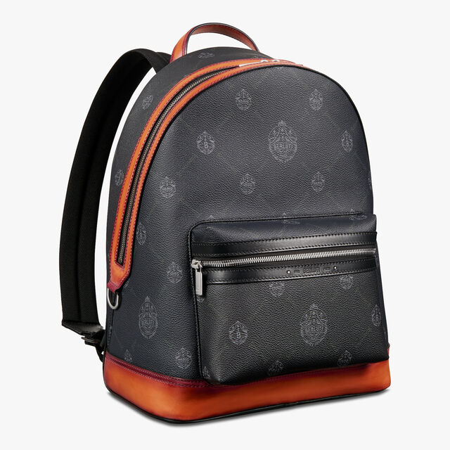 Explorer Medium Canvas And Leather Backpack, BLACK + NESPOLA ORANGE, hi-res