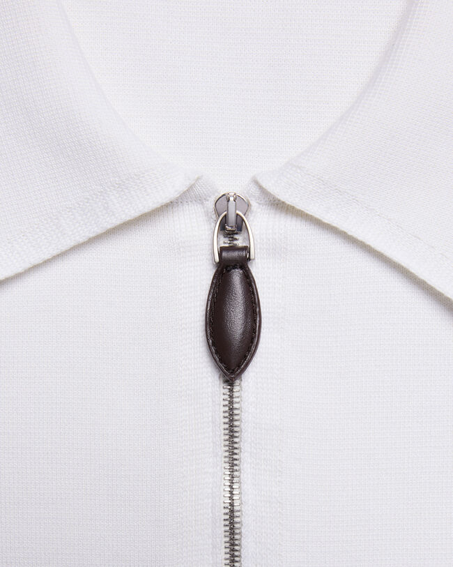 皮革拉链头Polo衫, Off White, hi-res