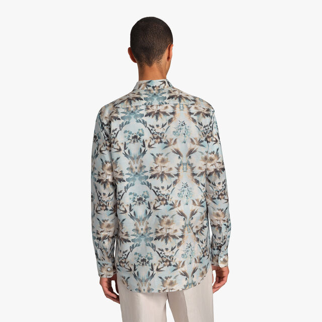 Linen & Cotton Printed Box Fit Shirt, BEIGE / BABY BLUE, hi-res 4