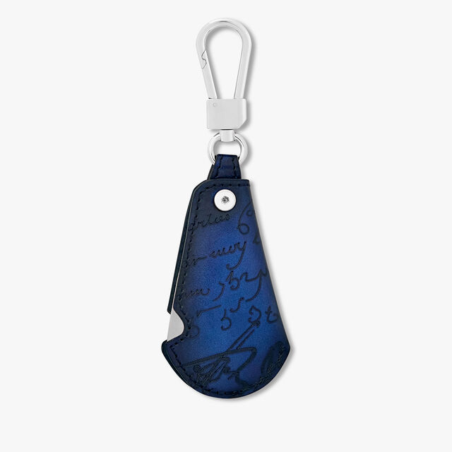 Shoehorn Scritto Leather Rotative Key Ring, SAPPHIRE BLUE, hi-res 3
