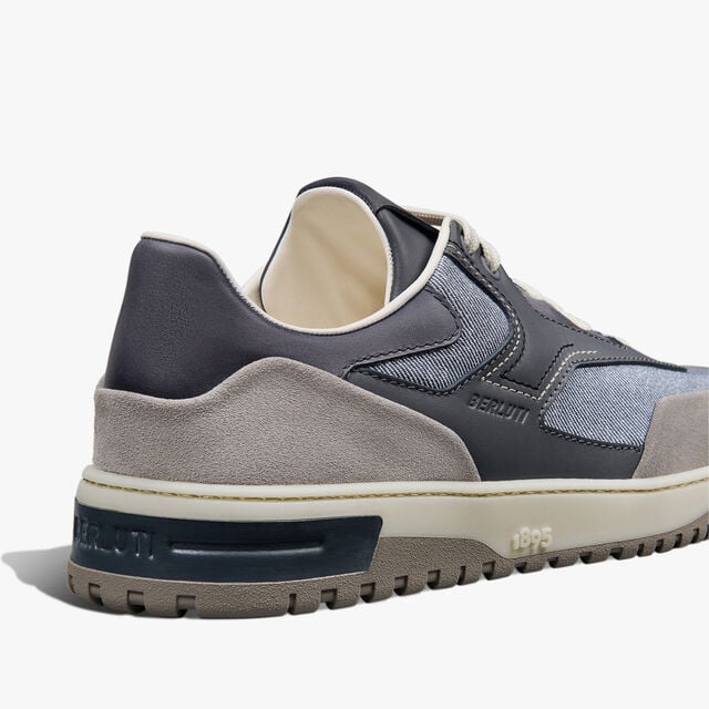 Sneaker Playoff En Cuir De Veau, Cuir De Veau Velours Et Textile, ADRIATIC BLUE, hi-res 4