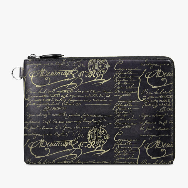 Nino GM Scritto Leather Clutch, NERO GRIGIO + GOLDEN, hi-res 1