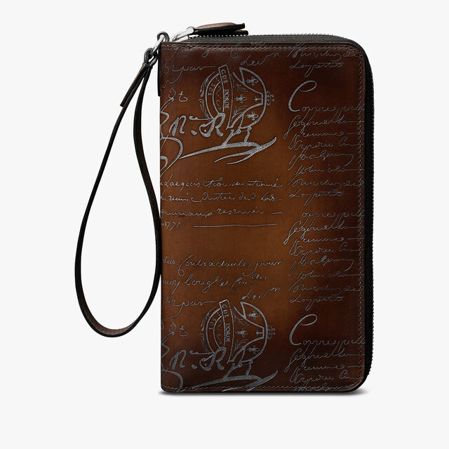 Tali Scritto Leather Long Zipped Wallet, CACAO INTENSO + SILVER, hi-res 1