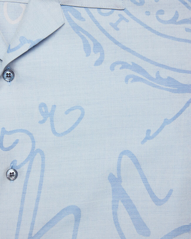 Scritto Pattern Short-Sleeves Shirt, Middle Blue, hi-res