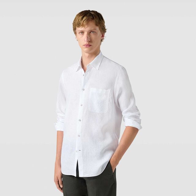 Chemise En Lin Avec Poche Scritto, PAPER WHITE, hi-res 2