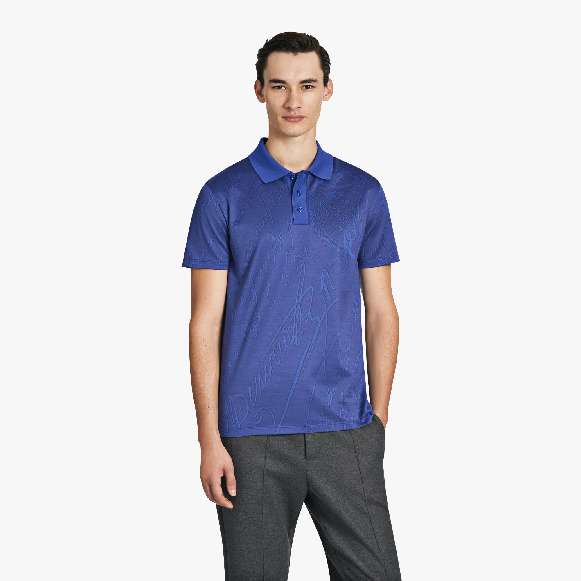 提花Scritto图纹Polo衫, VIBRANT BLUE, hi-res 2