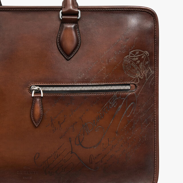 Deux Jours Scritto Leather Briefcase, CACAO INTENSO, hi-res 5