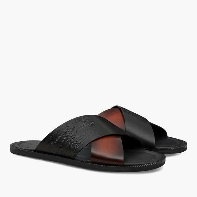 Sifnos Scritto Leather Sandal, CACAO INTENSO, hi-res 2