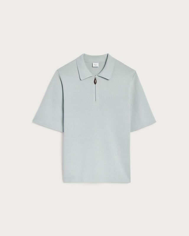 Polo with Leather Zip-puller, Duck Egg, hi-res