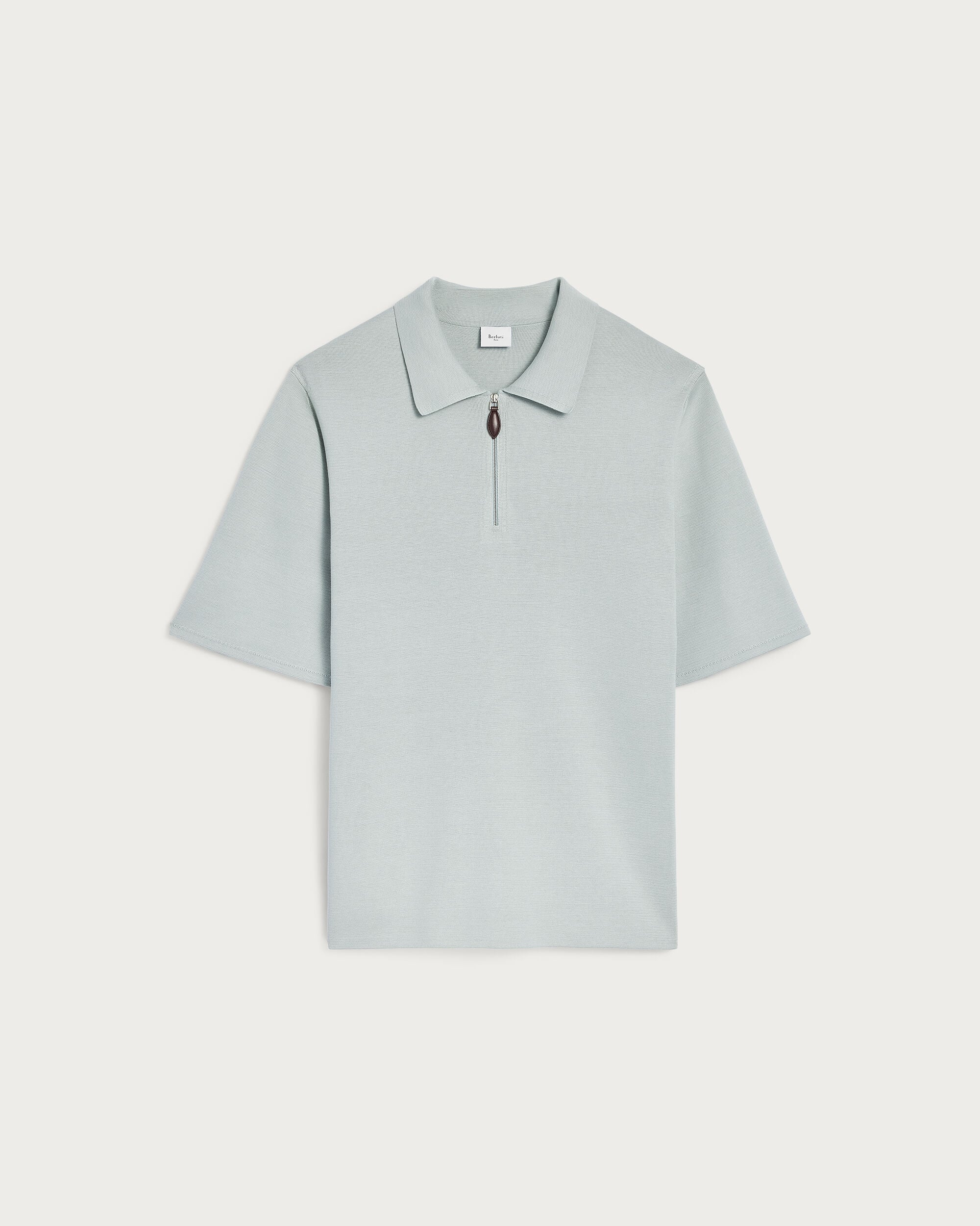 Polo avec Tirette de zip en Cuir, Duck Egg, hi-res