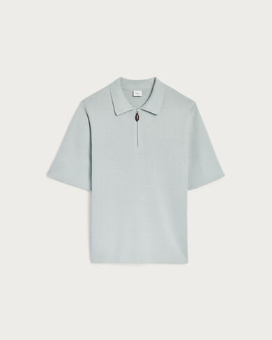 Polo with Leather Zip-puller, Duck Egg, hi-res